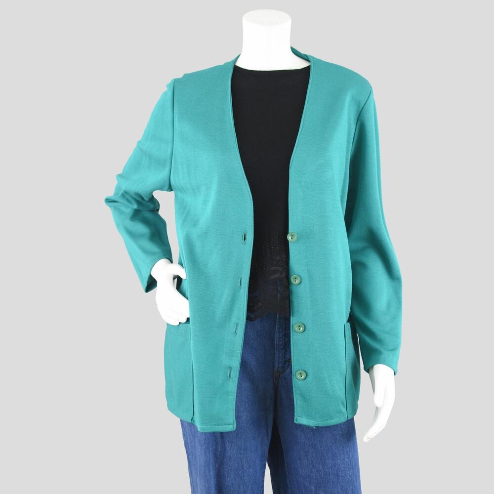Vintage Teal Cardigan with Pockets, Made in Britain, Women's Small - Medium